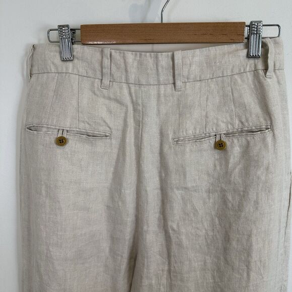 AE77 American Eagle Linen Trouser Pants Womens Size 6 Ivory Pleated Wide Leg - Picture 6 of 12